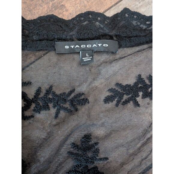 STACCATO Black Lace Duster Kimono Large L Gothic Romantic Whimsigoth Cardigan - Picture 5 of 9